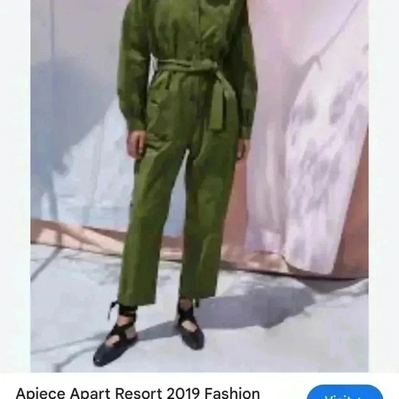 Apiece Apart Green Kiva Levante Jumpsuit Pant Flight Suit Belted Women’s 4 Vogue - Picture 13 of 14